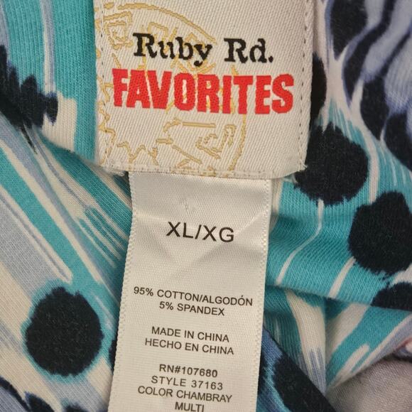 Cotton Blend V Neck Embellished Neckline Top Size XL - Picture 3 of 3